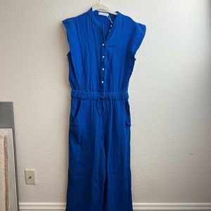Mango Blue Button Textured Jumpsuit